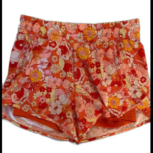 Avia Womens Running Shorts Size Large Orange Floral Print Double Layer W/Pocket